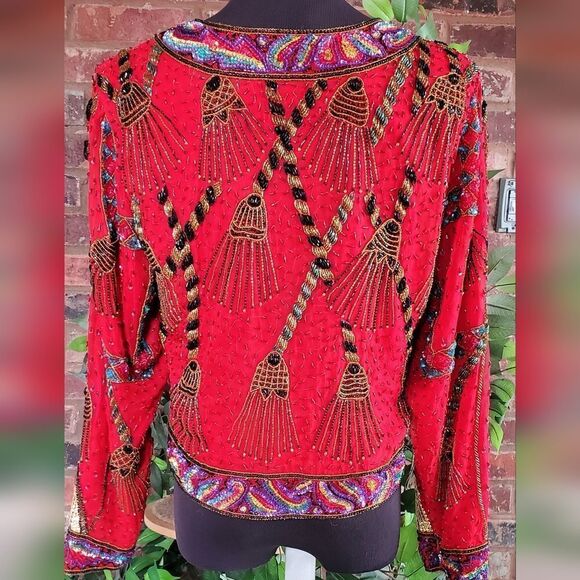 Vintage red beaded jacket - Picture 5 of 16